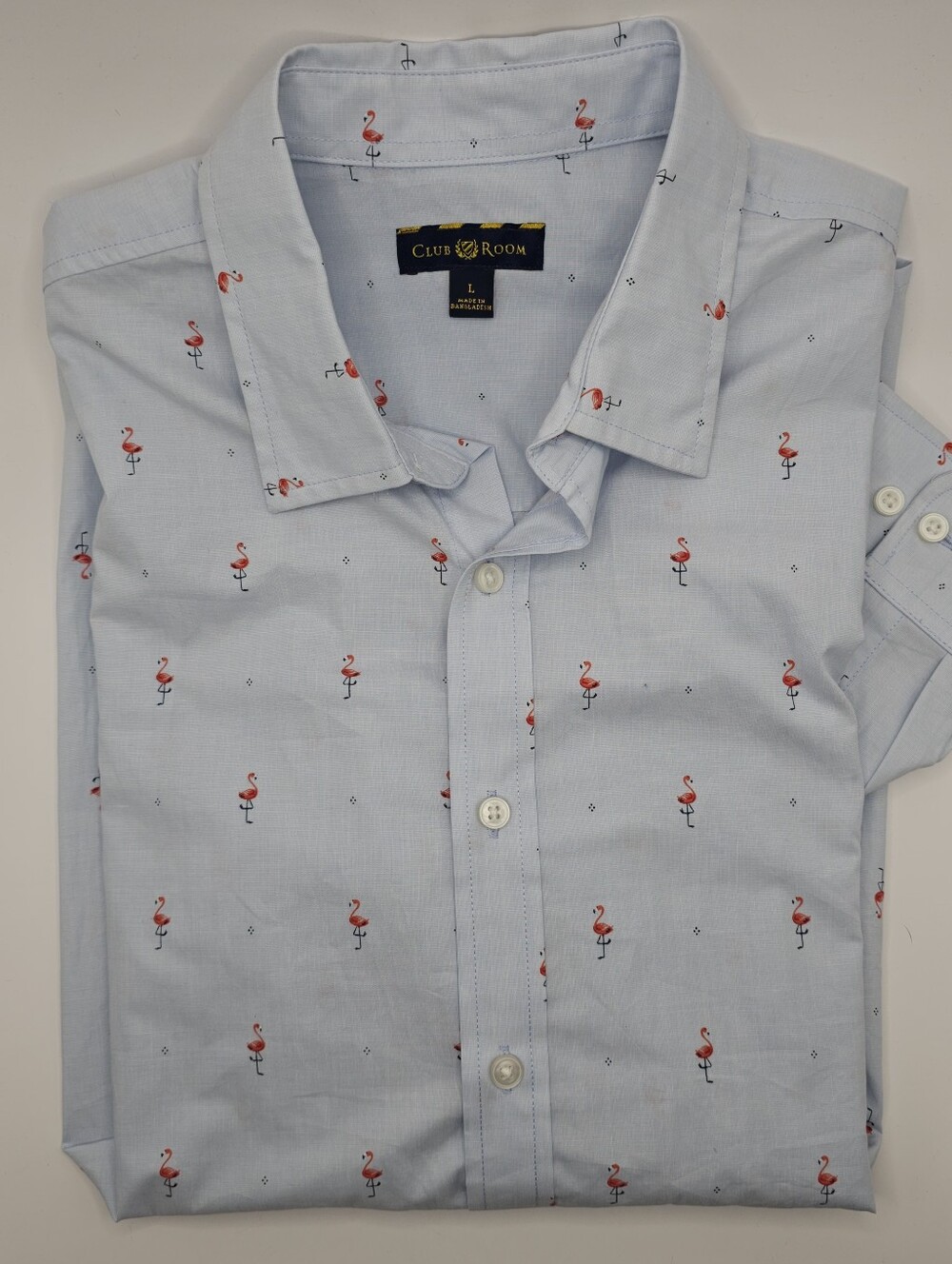 Club Room Light Blue Shirt with Pink Flamingo Print, NWT
